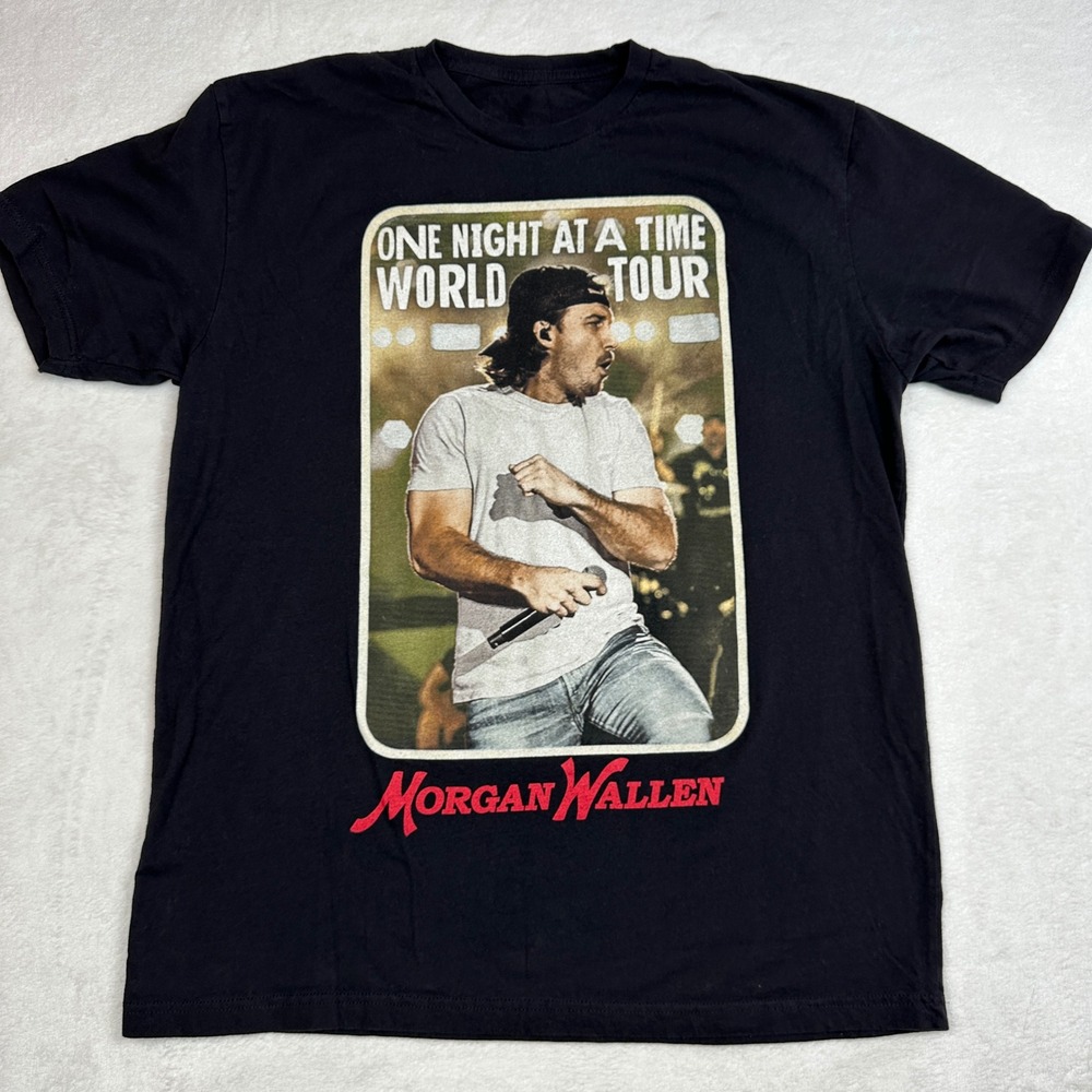 Morgan Wallen One Night At A Time World Tour T-Shirt Mens L Black Graphic Tee